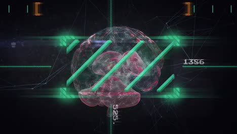 animation of data processing and digital brain on black background
