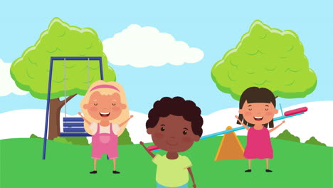 little interracial kids group in the park