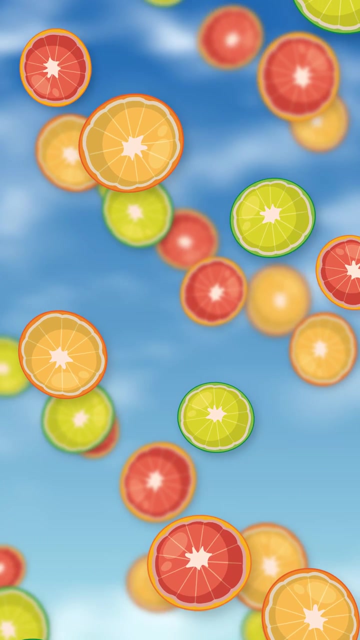 Falling Citrus Fruit Slices Against a Blue Sky Background