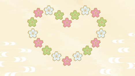 流れる水のパターンと桜の花のハート (ループ可能な) のアニメーションビデオです.