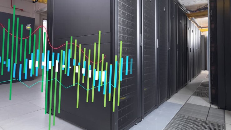 Animation of data processing against computer server room