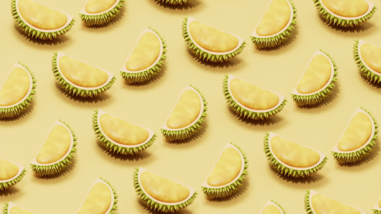 듀리안 과일의 루프 애니메이션, 맛있는 과일, 3d 렌더링