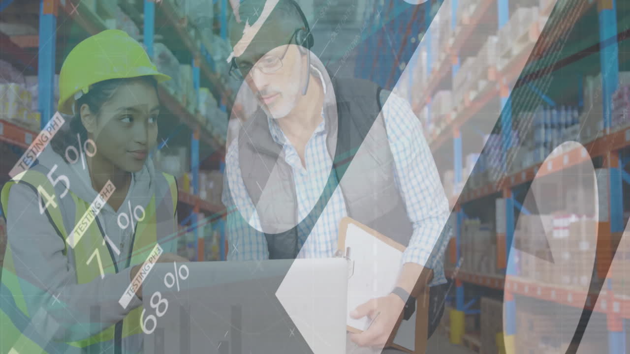 анимация обработки финансовых данных над различными работниками на складе