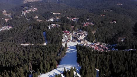 panoramic view of the ski slopes of the winter resort of pamporovo in bulgaria