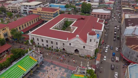 aerial drone shot of santo nino basilica, the oldest church in cebu city - philippines