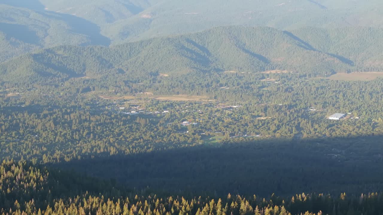 Scenic view of Mt. Shasta town, serene, vast nature at sunset