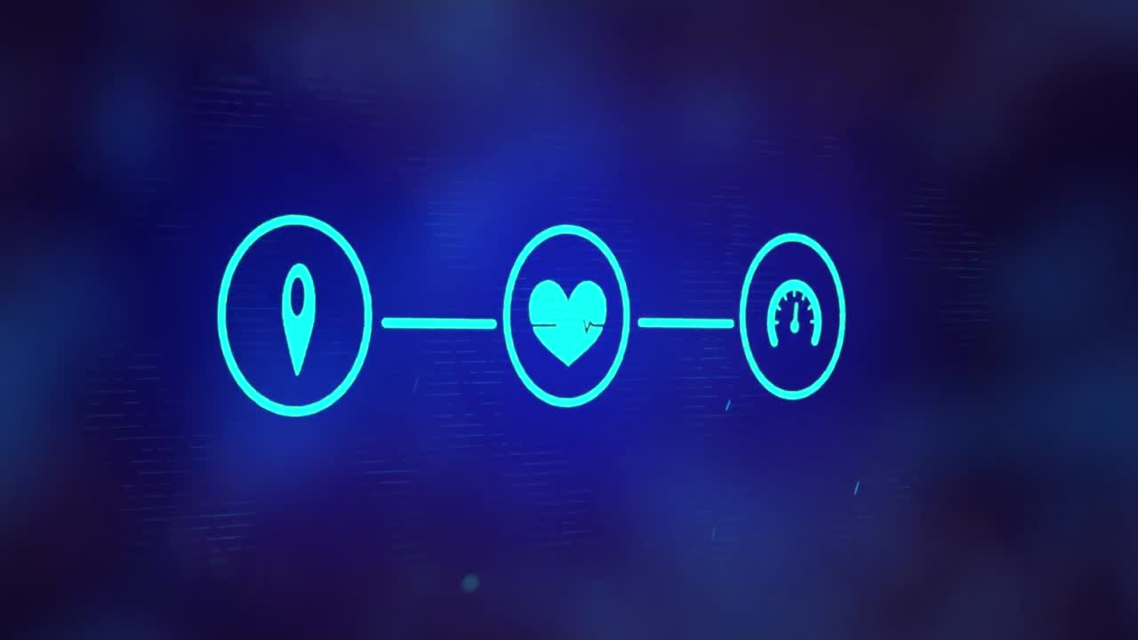 animación de la red de conexiones con iconos sobre fondo azul