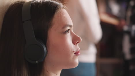 young woman wearing headphones