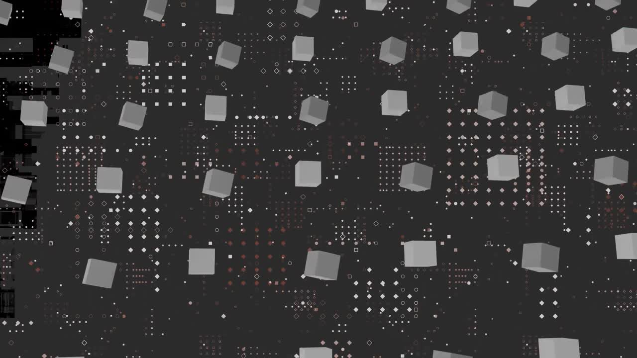 블랙 배경에 대해 움직이는 큐브와 데이터 처리