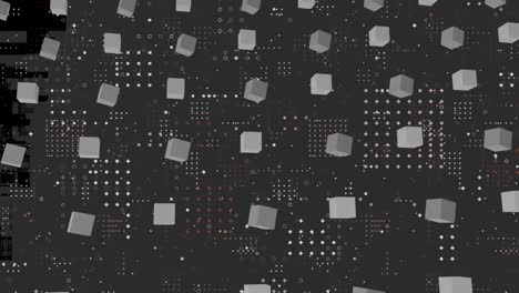 cubos en movimiento y procesamiento de datos contra un fondo negro