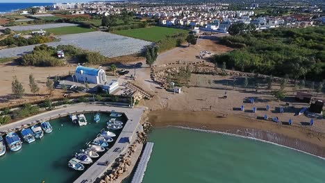 drone view of agia triada chapel and beach in protaras cyprus