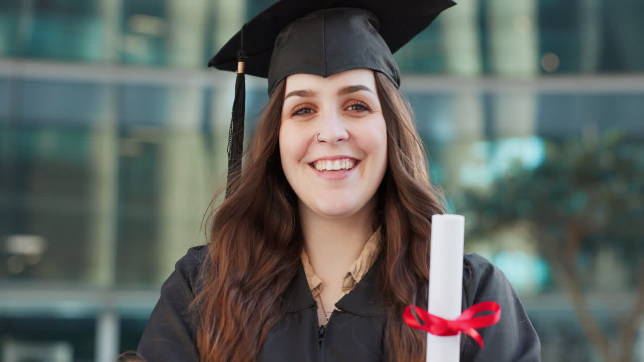 cara, primer plano o mujer sonriente por graduación