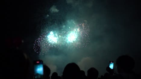 Slow-motion-scenery-over-fireworks-festival-at-night