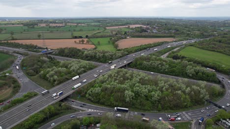 Heavy-traffic-on-M25-A1-Junction-drone-aerial-view