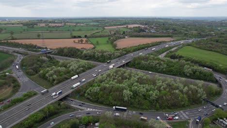 heavy traffic on m25 a1 junction drone aerial view