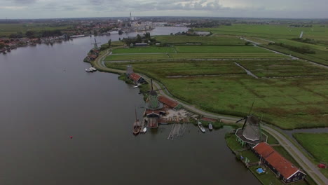 Rural-scene-with-windmills-and-fields-aerial