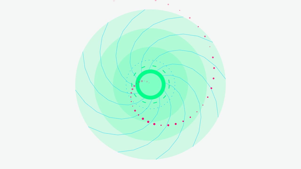Abstract Motion Graphic of Rotating Green Circles and Dots