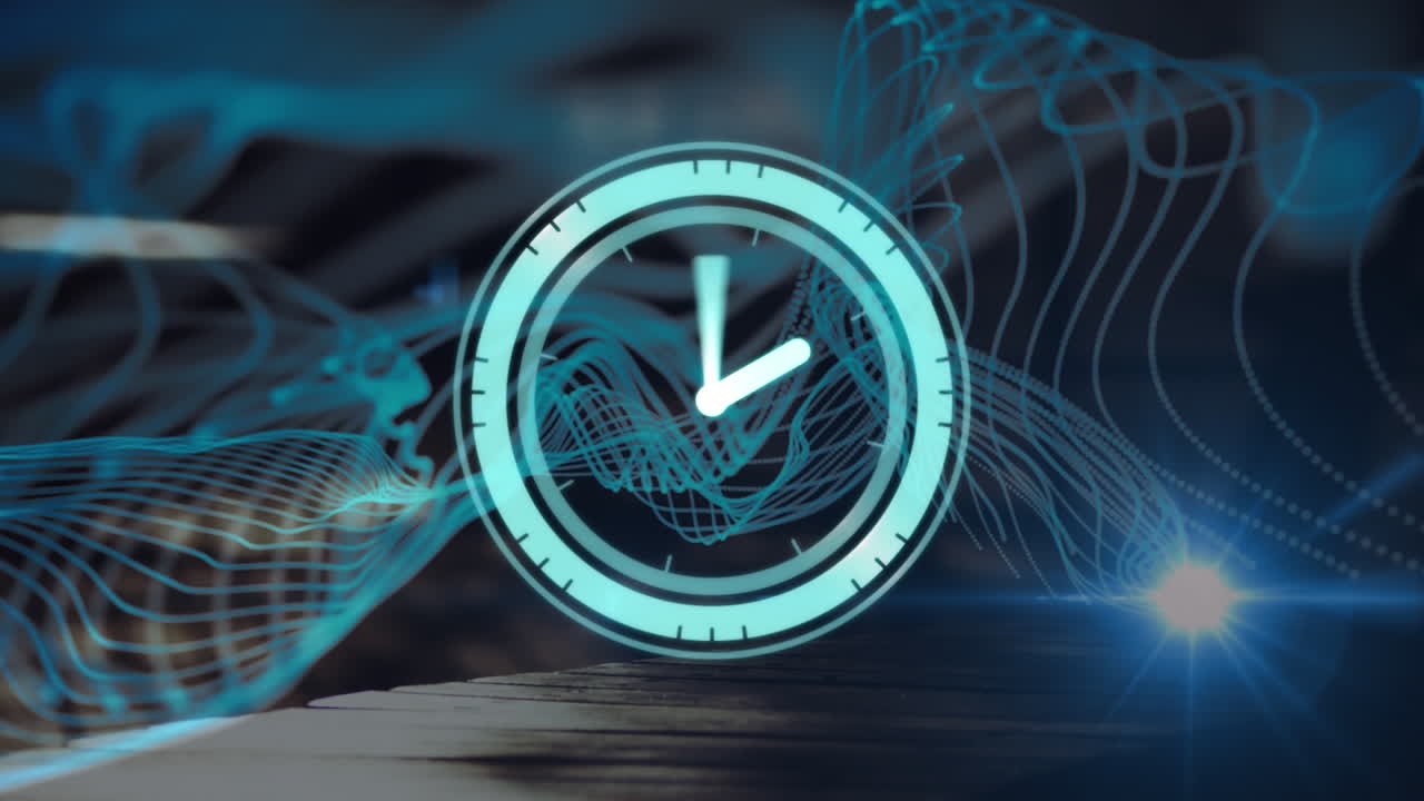 빠르게 움직이는 도로 교통 위에서 빠르게 움직이는 시계의 애니메이션