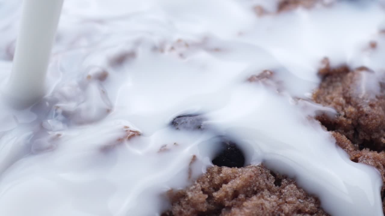 한 잔의 우유가 신선한 초콜릿  쿠키에 부어집니다.