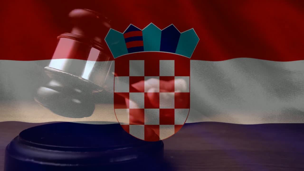 Digitally animation of Croatia Flag and gavel 4k