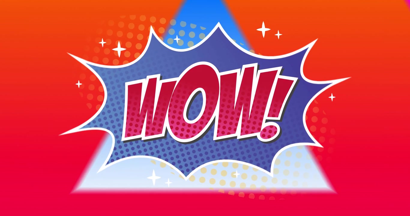 Animation of wow text over colorful triangles