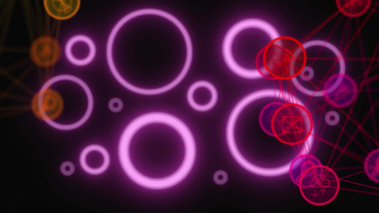 animación de la red de conexiones sobre círculos de neón