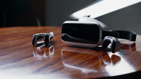 vr headset on a wooden table