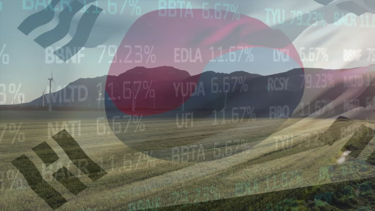 한국의 발과 풍력 터빈에 대한 금융 데이터 처리의 애니메이션