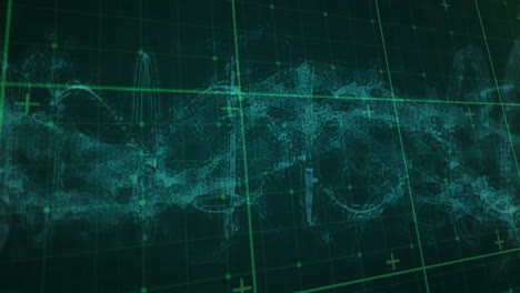 Animation-Von-Gitter-Und-DNA-Kette-Im-Grünen-Und-Schwarzen-Raum