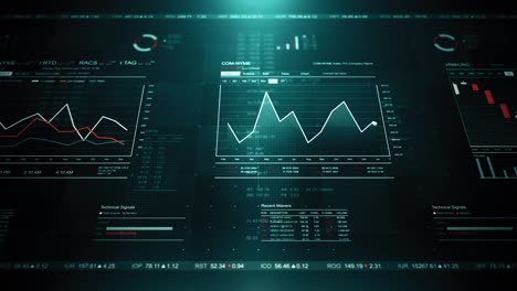 Abstract technology background with stock market information. Seamless loop.