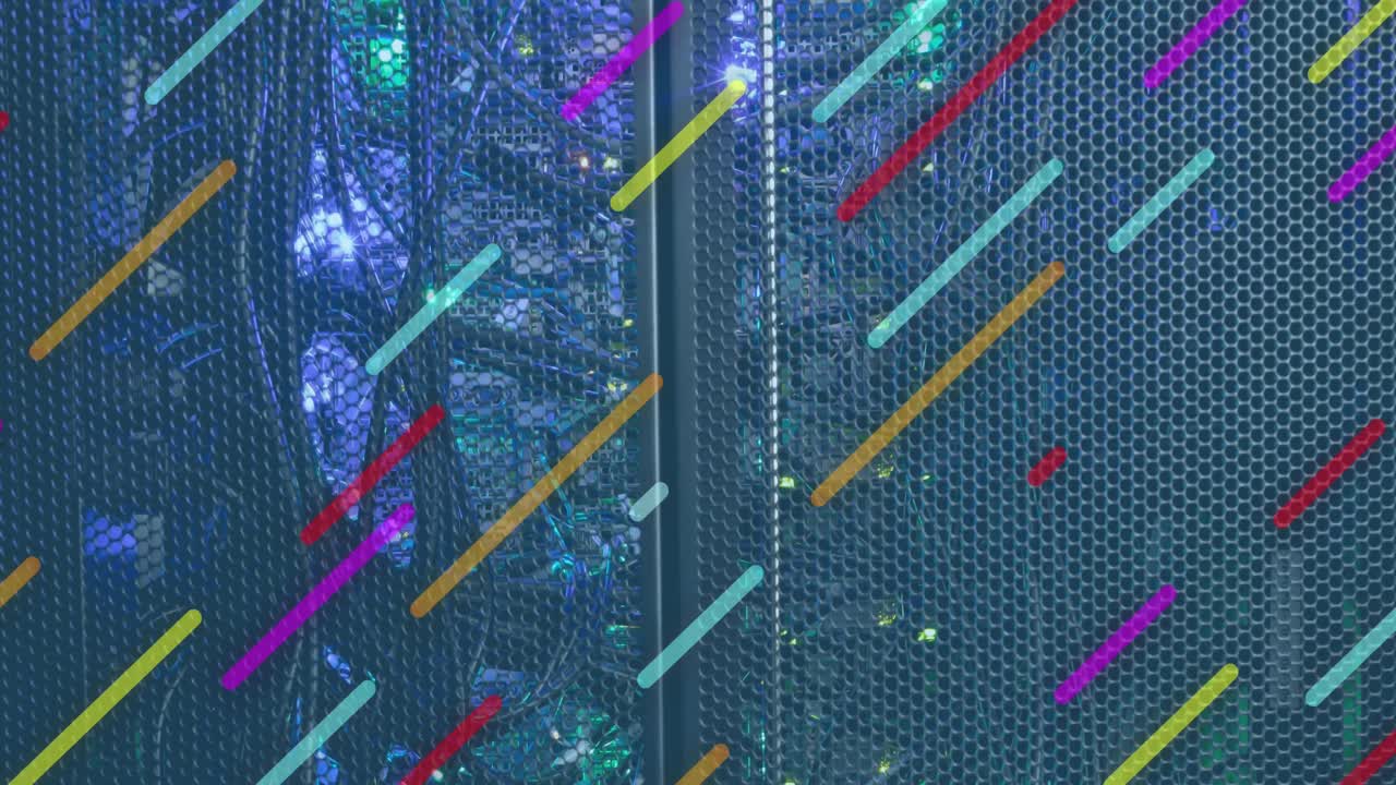 컴퓨터 서버에서 대각선으로 움직이는 여러 줄무의 애니메이션