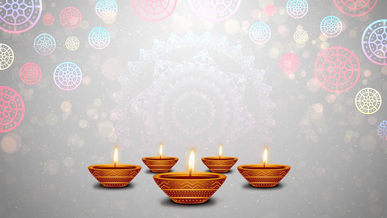 Sfondo animato di auguri di buon Diwali con lampada diya. Animazione di buon Deepavali