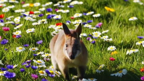 kangaroo in a colorful flower meadow