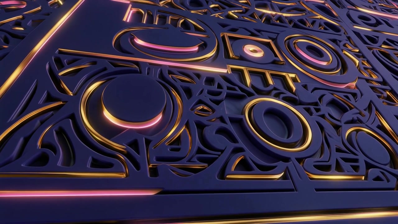 Abstract 3D Geometric Pattern with Glowing Neon Edges