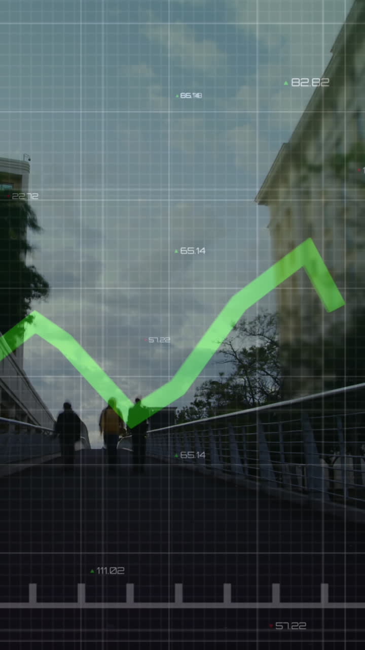 도시 풍경에 대한 금융 그래프와 데이터의 애니메이션
