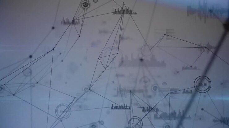 Animation of network of connections with statistics over grey background
