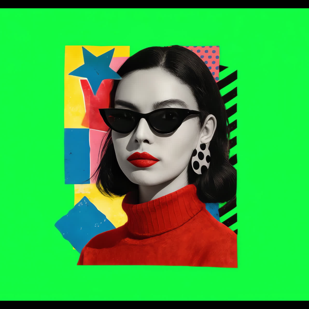 Stylish pop portrait woman animation isolated asset, transparent 4K video, alpha channel, ProRes