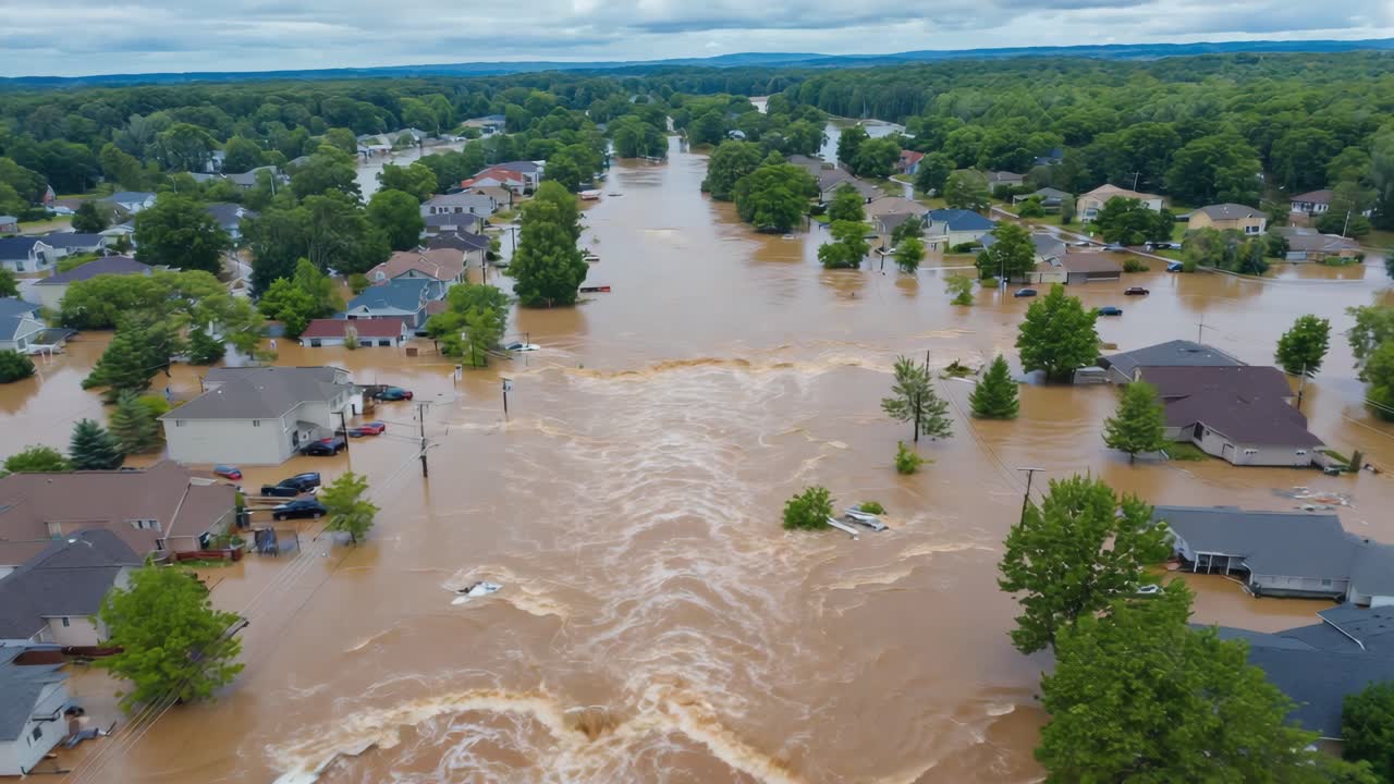 Flooded Neighborhood After Natural Disaster