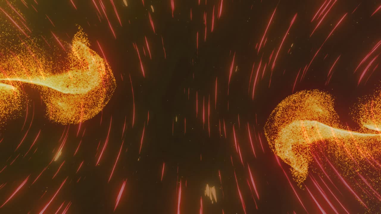 animación de senderos de luz y llamas brillantes de color naranja en fondo oscuro