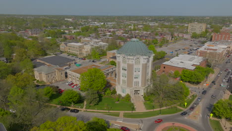 arerial orbit around city hall in university city in st