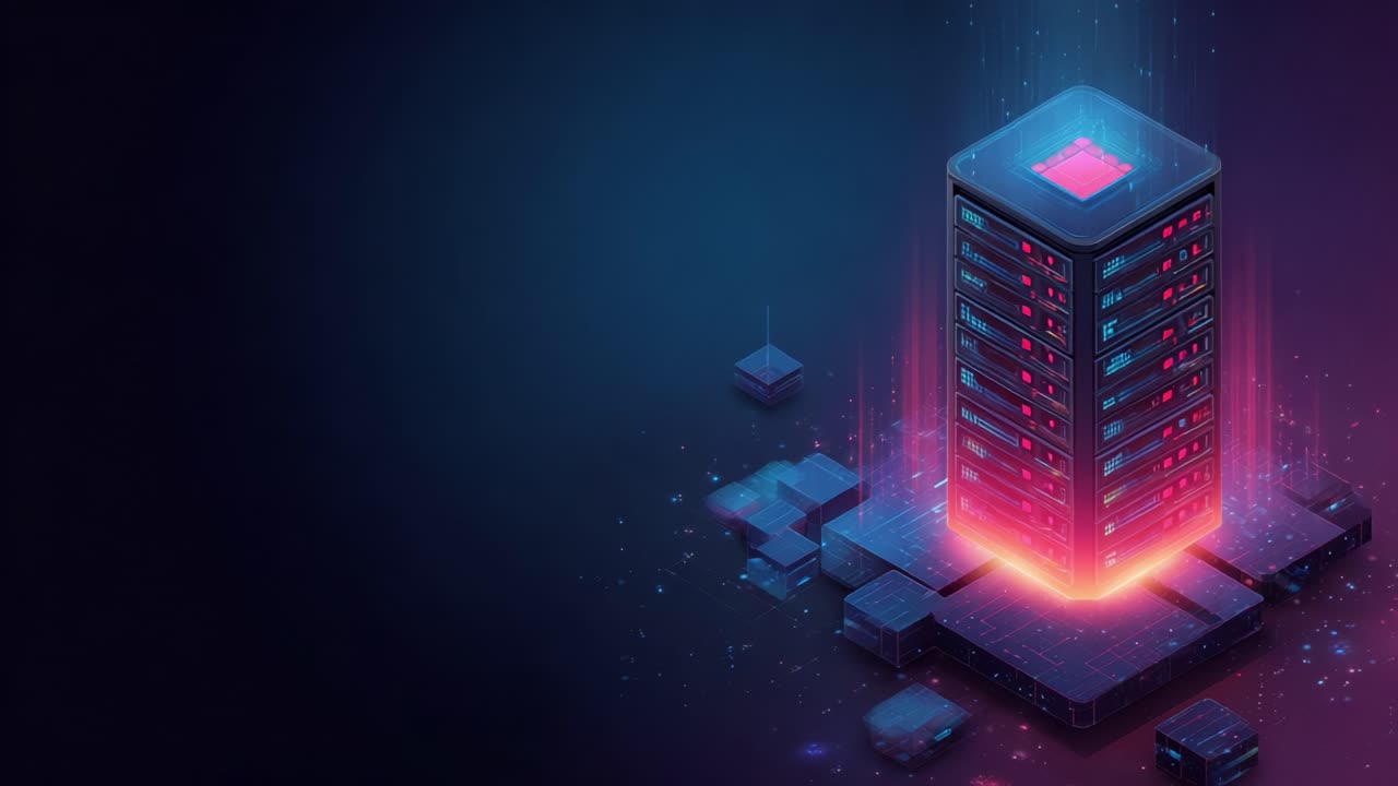 Futuristic digital structure emanating radiant energy, surrounded by glowing platforms, depicting advanced technology and innovation in a cyber world of possibilities