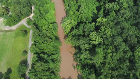 Birdseye-view-of-the-Buffalo-Bayou-and-surrounding-area-in-Houston,-Texas