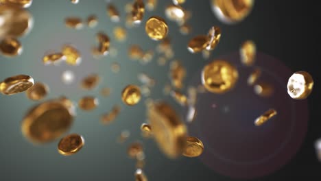 objetos de oro flotando en el aire efecto de cámara lenta