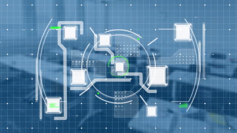 animation of integrated circuit over office in background