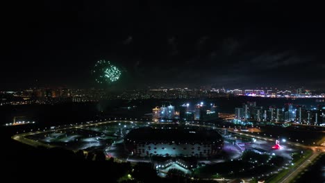 moscow at night. festive fireworks over the night city.