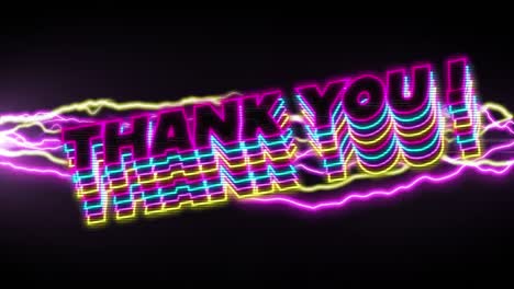 animation of thank you text over lightning on black background