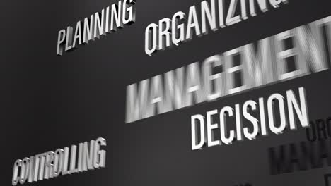 3d chrome text word cloud flying of management animation effect. 4k 3d animation word flying word effect element for intro, title banner. colorful retro gaming