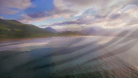 animation of flag of argentina blowing over beach landscape