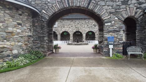 Aerial-shot-through-castle-tunnel