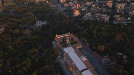 aerial circle famous landmark mexico city castle with tower and chapultepec forest background